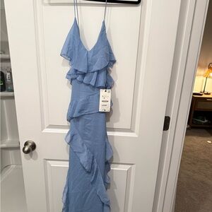 ZARA Elegant Blue Ruffle Dress
